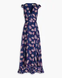 Saloni Emma ruffled printed cotton and silk-blend maxi dress - Blue Blue