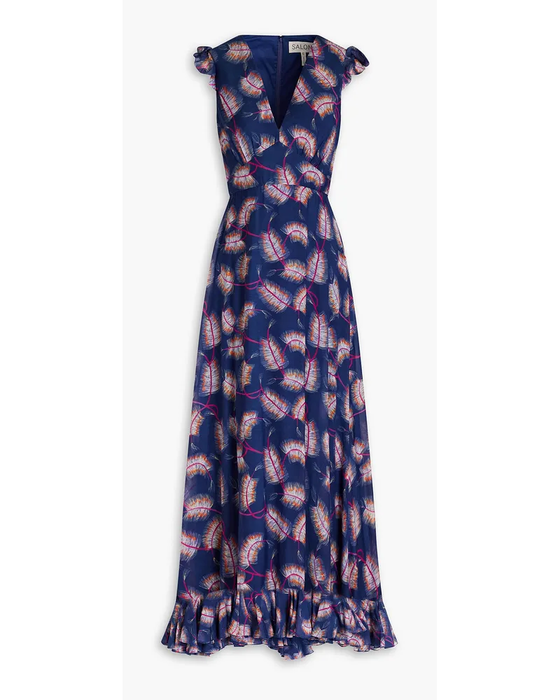 Saloni Emma ruffled printed cotton and silk-blend maxi dress - Blue Blue