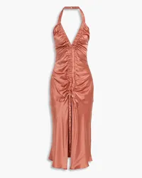 NICHOLAS Allia ruched silk-satin halterneck midi dress - Pink Pink