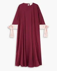 HALPERN Bow-detailed two-tone silk-satin kaftan - Burgundy Burgundy