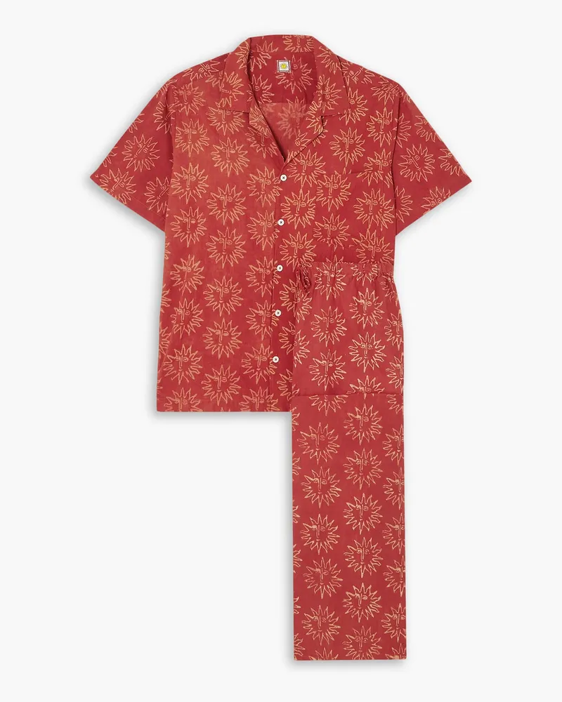 Desmond & Dempsey Ōshadi Helios printed cotton-voile pajama set - Red Red