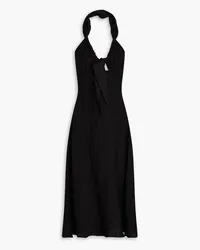 Sandro Knotted crinkled-gauze halterneck midi dress - Black Black