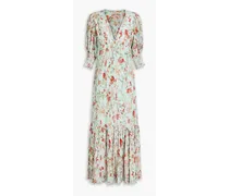 Pleated floral-print crepon maxi dress - Green