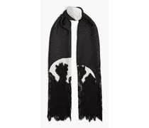 Crocheted lace-trimmed jacquard scarf - Black