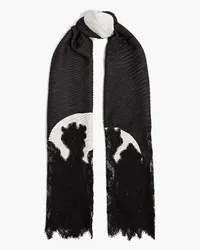 Valentino Garavani Crocheted lace-trimmed jacquard scarf - Black Black