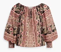 Alice Olivia - Alta floral-print cotton and silk-blend voile blouse - Black