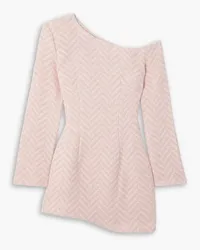 Rowen Rose Asymmetric herringbone tweed mini dress - Pink Pink