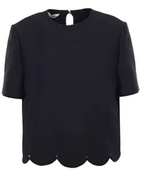 Valentino Garavani Scalloped studded wool and silk-blend crepe top - Black Black