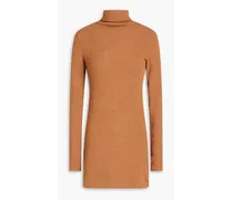 Ribbed-knit mini dress - Brown