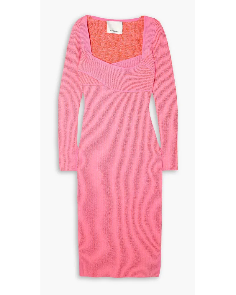 3.1 phillip lim Two-tone ribbed cotton-blend midi dress - Pink Pink