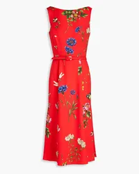 Oscar de la Renta Belted floral-print cady midi dress - Red Red