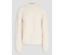 Cable-knit turtleneck sweater - White