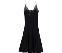 Lace-trimmed silk-crepe midi slip dress - Black