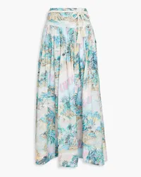 Zimmermann Belted printed linen midi skirt - Blue Blue