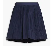 Layered plissé cotton-blend poplin shorts - Blue