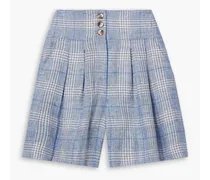 Alicia pleated checked linen shorts - Blue