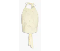 Omi cropped broderie anglaise-paneled macramé lace halterneck top - Yellow