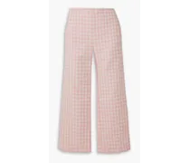 Cropped checked cotton-blend bouclé-jacquard straight-leg pants - Pink