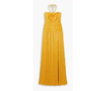 Phaedra appliquéd plissé-lamé gown - Yellow