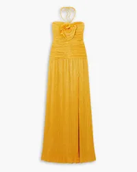 Rebecca Vallance Phaedra appliquéd plissé-lamé gown - Yellow Yellow