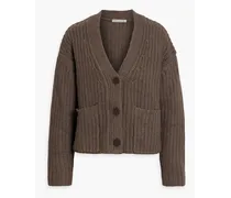Cropped ribbed-knit cardigan - Neutral