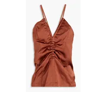 Ruched satin top - Brown