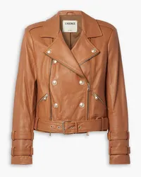 L'Agence Billie button-embellished leather biker jacket - Brown Brown