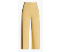 Cropped silk and cotton-blend straight-leg pants - Yellow