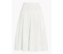 June pleated broderie anglaise cotton midi skirt - White