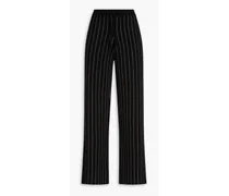 Pinstriped merino wool wide-leg pants - Black