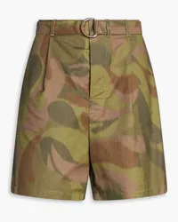 Marni Belted printed cotton-blend canvas shorts - Green Green