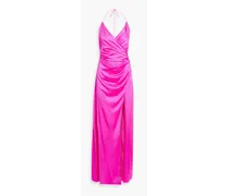 Ceres crystal-embellished silk-blend satin halterneck gown - Pink