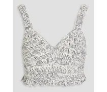 Metallic bouclé-knit bra top - White