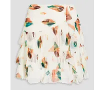 Ella tiered printed silk-crepon mini skirt - White