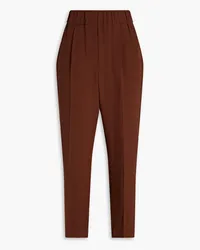 Brunello Cucinelli Pleated crepe de chine tapered pants - Brown Brown