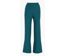 Silk and wool-blend crepe flared pants - Blue