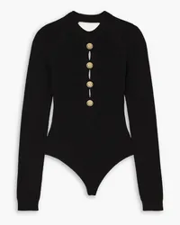 Balmain Open-back button-embellished ribbed-knit bodysuit - Black Black