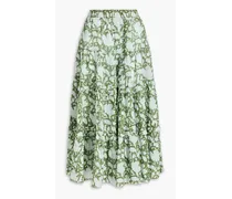 Wrap-effect floral-print cotton-voile midi skirt - Green