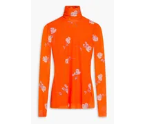 Floral-print stretch-mesh turtleneck top - Orange