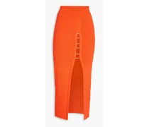 Janella ring-embellished ribbed-knit midi skirt - Orange