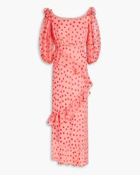 Saloni Chiara ruffled polka-dot silk-blend midi dress - Pink Pink