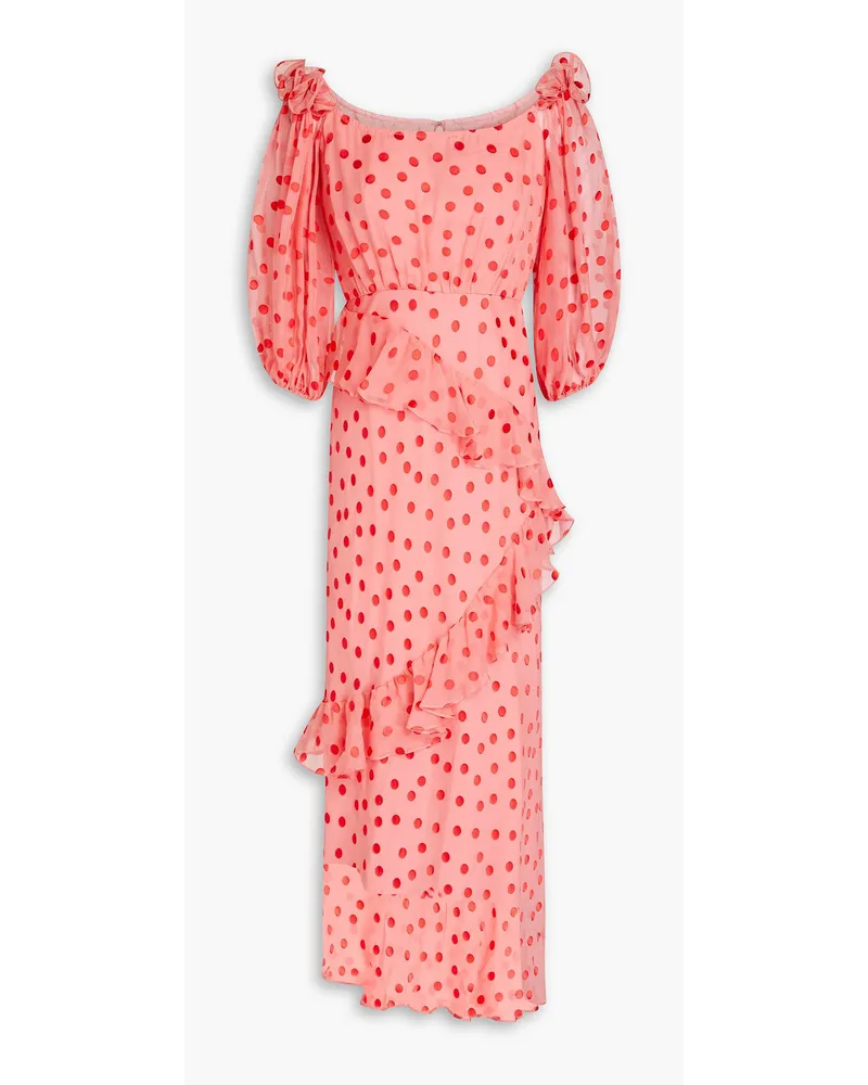 Saloni Chiara ruffled polka-dot silk-blend midi dress - Pink Pink