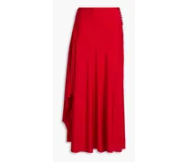 Kimberly asymmetric stretch-silk satin midi skirt - Red