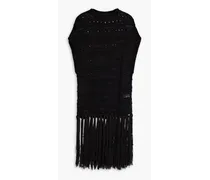 Fringed open-knit cotton vest - Black