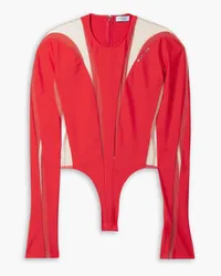 Thierry Mugler Tulle-paneled stretch-jersey bodysuit - Red Red