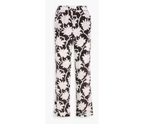 Floral-print silk crepe de chine straight-leg pants - Black