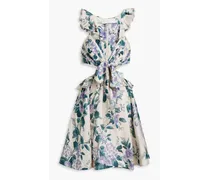 Cutout floral-print linen mini dress - Blue