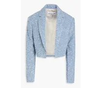 Cropped cotton-blend tweed blazer - Blue