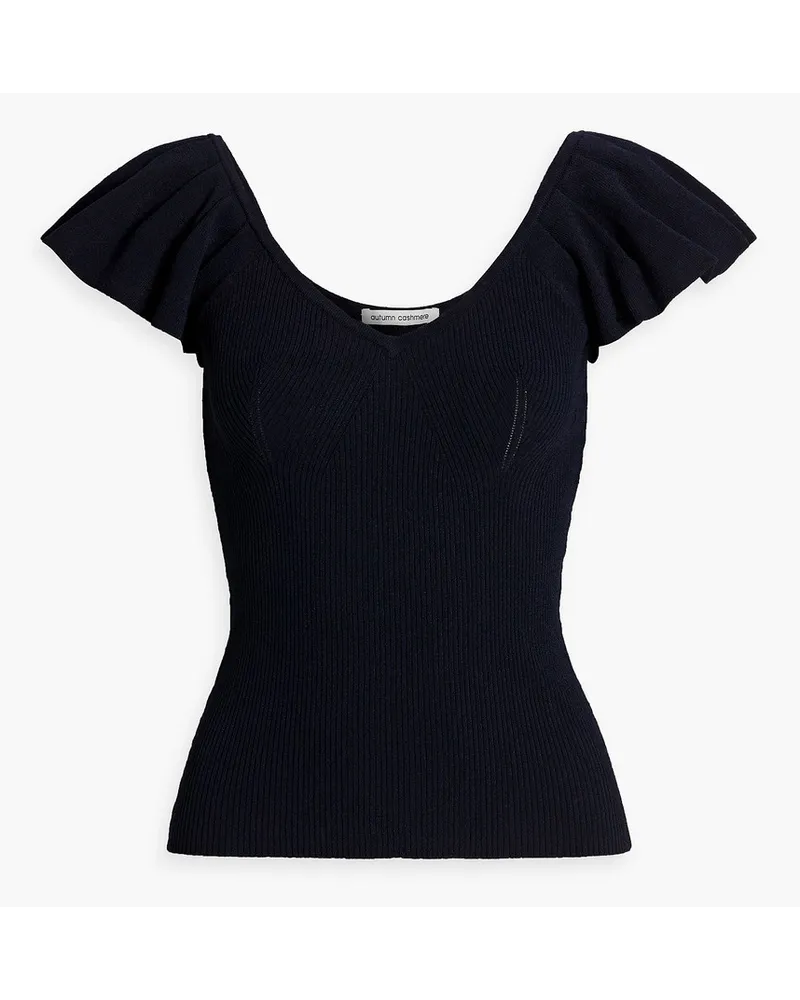 Autumn Cashmere Ruffled ribbed-knit top - Blue Blue