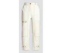 Cropped cotton and linen-blend straight-leg pants - White